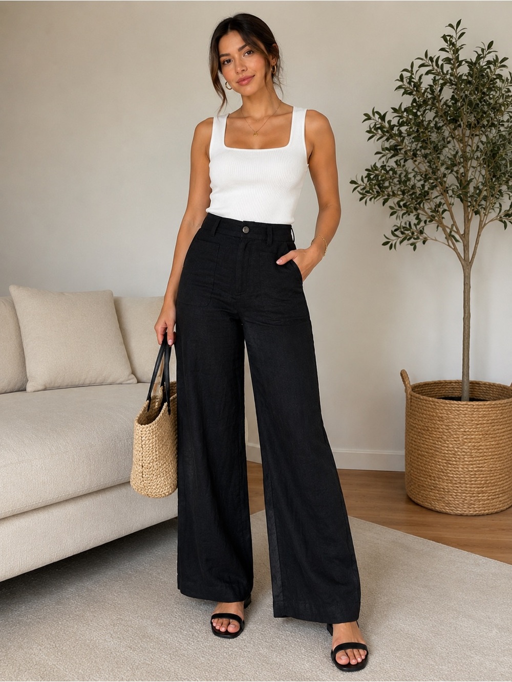 Wide Leg Women's Pants in Black